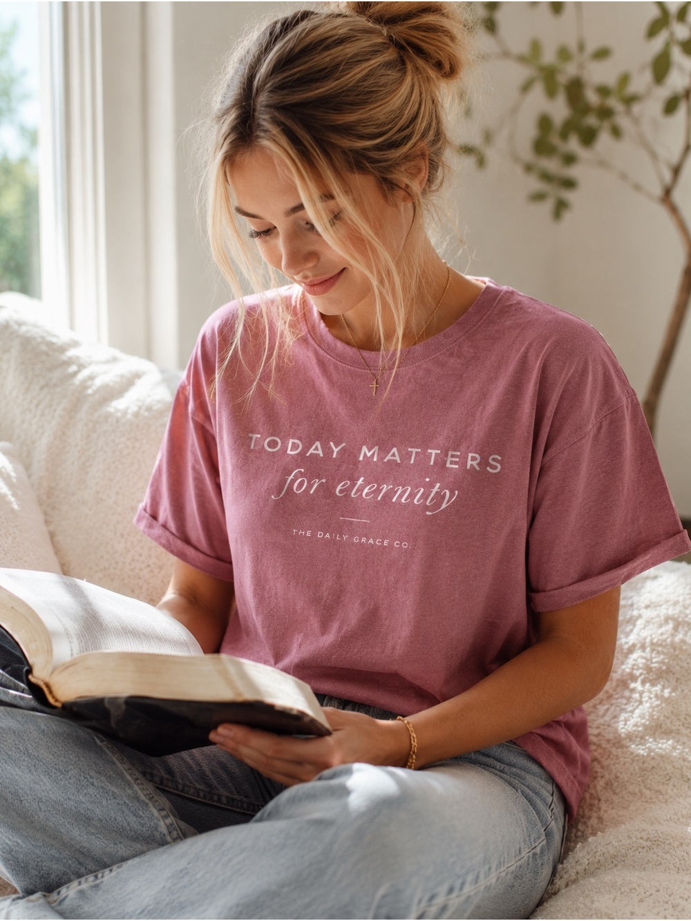 The Daily Grace Co. Today Matters For Eternity Graphic Tee Mauve Pink